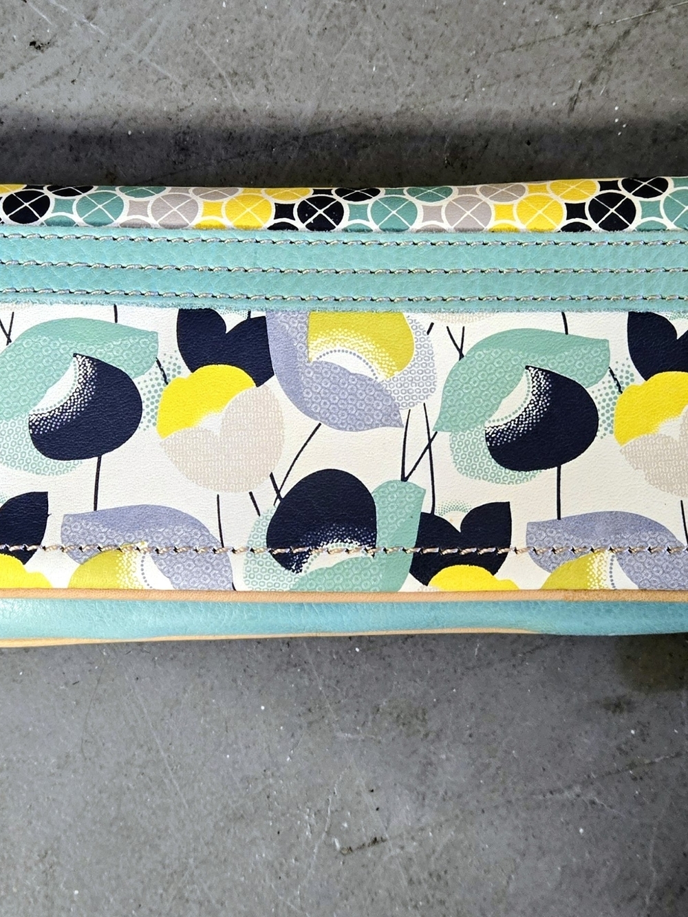 Fossil Floral Print Wallet - Teal, Yellow & Navy
